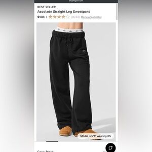 ALO Yoga Accolade Straight Leg Black Sweatpants M